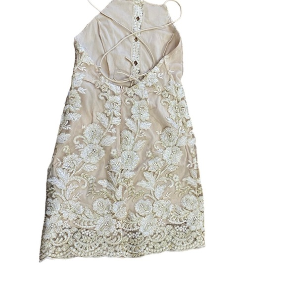 NWT Kim Cine Gold Lace Floral Backless Dress Women's S Wedding Formal Prom Dance - Picture 10 of 10